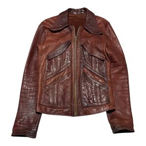 Vintage 70s East West Musical Instruments Brown Leather Jacket Womens XS/S FLAWS